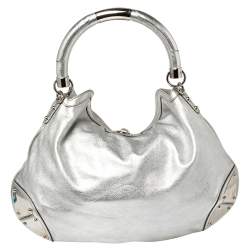 Pre Owned Gucci Silver Leather Large Babouska Indy Hobo