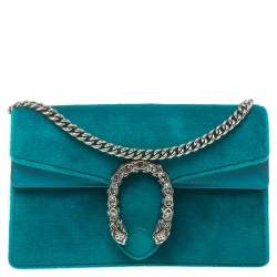 Pre Owned Gucci Teal Velvet and Leather Super Mini Dionysus Crossbody Bag