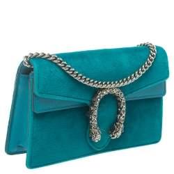 Pre Owned Gucci Teal Velvet and Leather Super Mini Dionysus Crossbody Bag