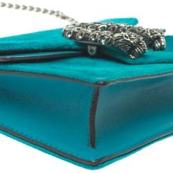 Pre Owned Gucci Teal Velvet and Leather Super Mini Dionysus Crossbody Bag