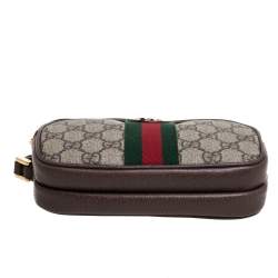Pre Owned Gucci Beige/Ebony GG Supreme Canvas and Leather Ophidia Wristlet Pouch