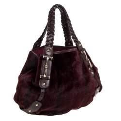 Pre Owned Gucci Burgundy/Brown Mink Fur and Leather Pelham Shoulder Bag