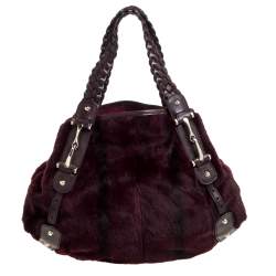 Pre Owned Gucci Burgundy/Brown Mink Fur and Leather Pelham Shoulder Bag