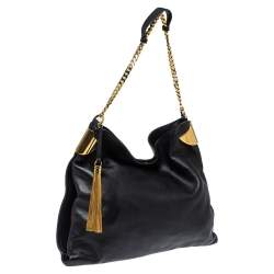 Pre Owned حقيبة غوتشي 1970 بشراشيب سلسلة جلد أسود