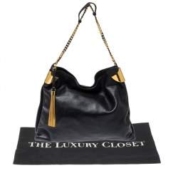 Pre Owned حقيبة غوتشي 1970 بشراشيب سلسلة جلد أسود