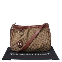 Pre Owned Gucci Maroon/Ebony GG Canvas Medium Sukey Messenger Bag