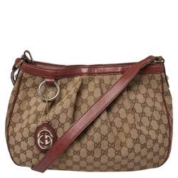 Pre Owned Gucci Maroon/Ebony GG Canvas Medium Sukey Messenger Bag