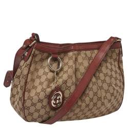 Pre Owned Gucci Maroon/Ebony GG Canvas Medium Sukey Messenger Bag