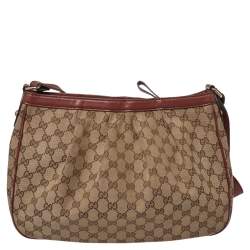 Pre Owned Gucci Maroon/Ebony GG Canvas Medium Sukey Messenger Bag