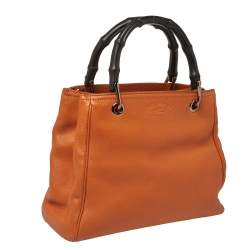 Pre Owned Gucci Orange Leather Small Bamboo Shopper Tote 