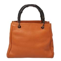 Pre Owned Gucci Orange Leather Small Bamboo Shopper Tote 