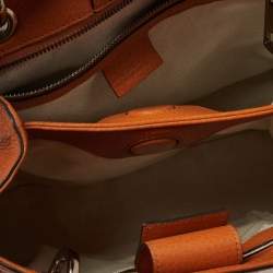 Pre Owned Gucci Orange Leather Small Bamboo Shopper Tote 