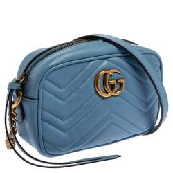 Gucci Blue Leather GG Marmont Camera Crossbody Bag