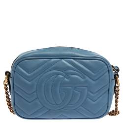 Gucci Blue Leather GG Marmont Camera Crossbody Bag