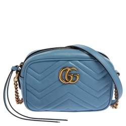 Gucci Blue Leather GG Marmont Camera Crossbody Bag