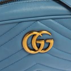 Gucci Blue Leather GG Marmont Camera Crossbody Bag