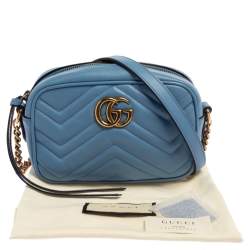 Gucci Blue Leather GG Marmont Camera Crossbody Bag