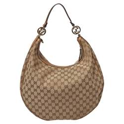 مملوكة مسبقًا Gucci Beige/Tan GG Canvas and Leather Large GG Twins Hobo