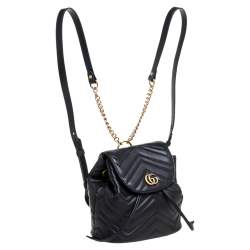 Pre Owned Gucci Black Matelasse Leather GG Marmont Backpack