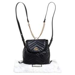 Pre Owned Gucci Black Matelasse Leather GG Marmont Backpack