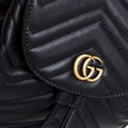 Pre Owned Gucci Black Matelasse Leather GG Marmont Backpack