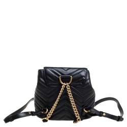 Pre Owned Gucci Black Matelasse Leather GG Marmont Backpack