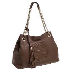 Pre Owned حقيبة يد غوتشي سوهو متوسطة سلسلة جلد بني