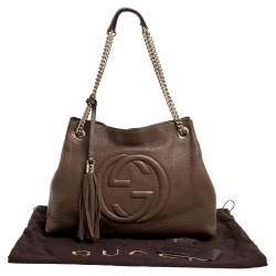 Pre Owned حقيبة يد غوتشي سوهو متوسطة سلسلة جلد بني