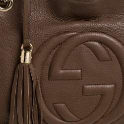 Pre Owned حقيبة يد غوتشي سوهو متوسطة سلسلة جلد بني