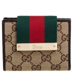 مملوكة مسبقًا Gucci Beige GG Canvas and Leather Web French Wallet