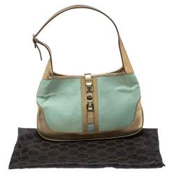 Pre Owned Gucci Metallic Gold/Turquoise Mesh and Leather Jackie Hobo
