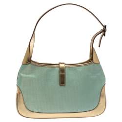 Pre Owned Gucci Metallic Gold/Turquoise Mesh and Leather Jackie Hobo