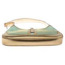 Pre Owned Gucci Metallic Gold/Turquoise Mesh and Leather Jackie Hobo