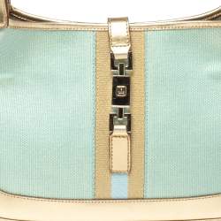 Pre Owned Gucci Metallic Gold/Turquoise Mesh and Leather Jackie Hobo