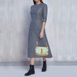 Pre Owned Gucci Metallic Gold/Turquoise Mesh and Leather Jackie Hobo