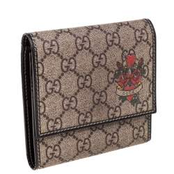مملوكة مسبقًا Gucci Beige GG Supreme Canvas and Patent Leather Tattoo Heart Trifold Wallet