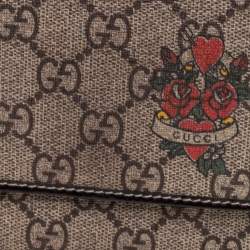 مملوكة مسبقًا Gucci Beige GG Supreme Canvas and Patent Leather Tattoo Heart Trifold Wallet