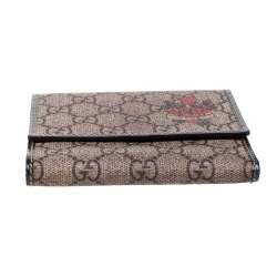 مملوكة مسبقًا Gucci Beige GG Supreme Canvas and Patent Leather Tattoo Heart Trifold Wallet