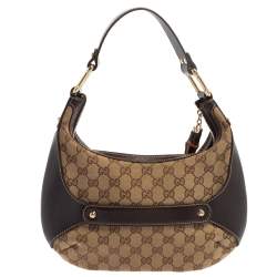 مملوكة مسبقًا Gucci Beige/Brown GG Canvas and Leather Horsebit Amalfi Hobo