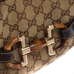 مملوكة مسبقًا Gucci Beige/Brown GG Canvas and Leather Horsebit Amalfi Hobo