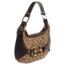مملوكة مسبقًا Gucci Beige/Brown GG Canvas and Leather Horsebit Amalfi Hobo
