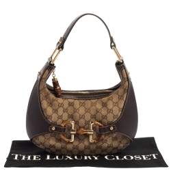 مملوكة مسبقًا Gucci Beige/Brown GG Canvas and Leather Horsebit Amalfi Hobo