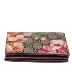 Pre Owned حافظة بطاقات غوتشي بلومز كانفاس سوبريم GG وردية/ بيج