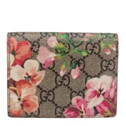 Pre Owned حافظة بطاقات غوتشي بلومز كانفاس سوبريم GG وردية/ بيج