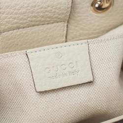 Pre Owned Gucci Off White Leather Mini Bamboo Tote