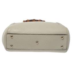 Pre Owned Gucci Off White Leather Mini Bamboo Tote