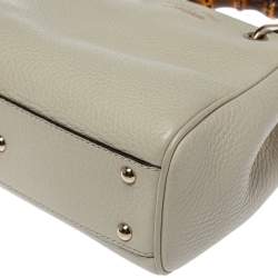 Pre Owned Gucci Off White Leather Mini Bamboo Tote