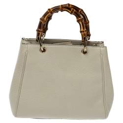 Pre Owned Gucci Off White Leather Mini Bamboo Tote