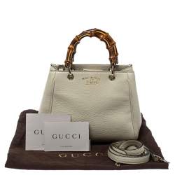 Pre Owned Gucci Off White Leather Mini Bamboo Tote