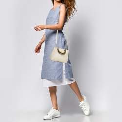 Pre Owned Gucci Off White Leather Mini Bamboo Tote